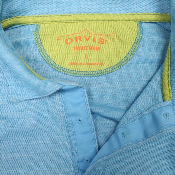 Orvis Trout Bum Polo Shirt Mens Large Blue Polyester/Cotton S/S Pullover - Picture 10 of 13